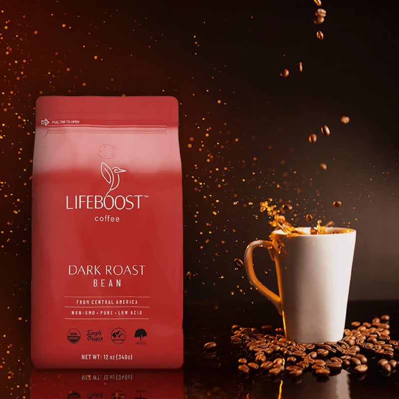 Lifeboost Dark Organic Coffee Beans - Single Origin Non-GMO Dark Roast Low Acid Coffee Beans - Third Party Tested For Mycotoxins & Pesticides - Whole Bean - 12 Ounces - Image 2